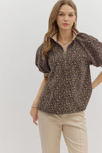 Load image into Gallery viewer, Leopard Pattern Puff Sleeve w/Half Zip Neckline
