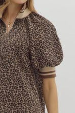 Load image into Gallery viewer, Leopard Pattern Puff Sleeve w/Half Zip Neckline
