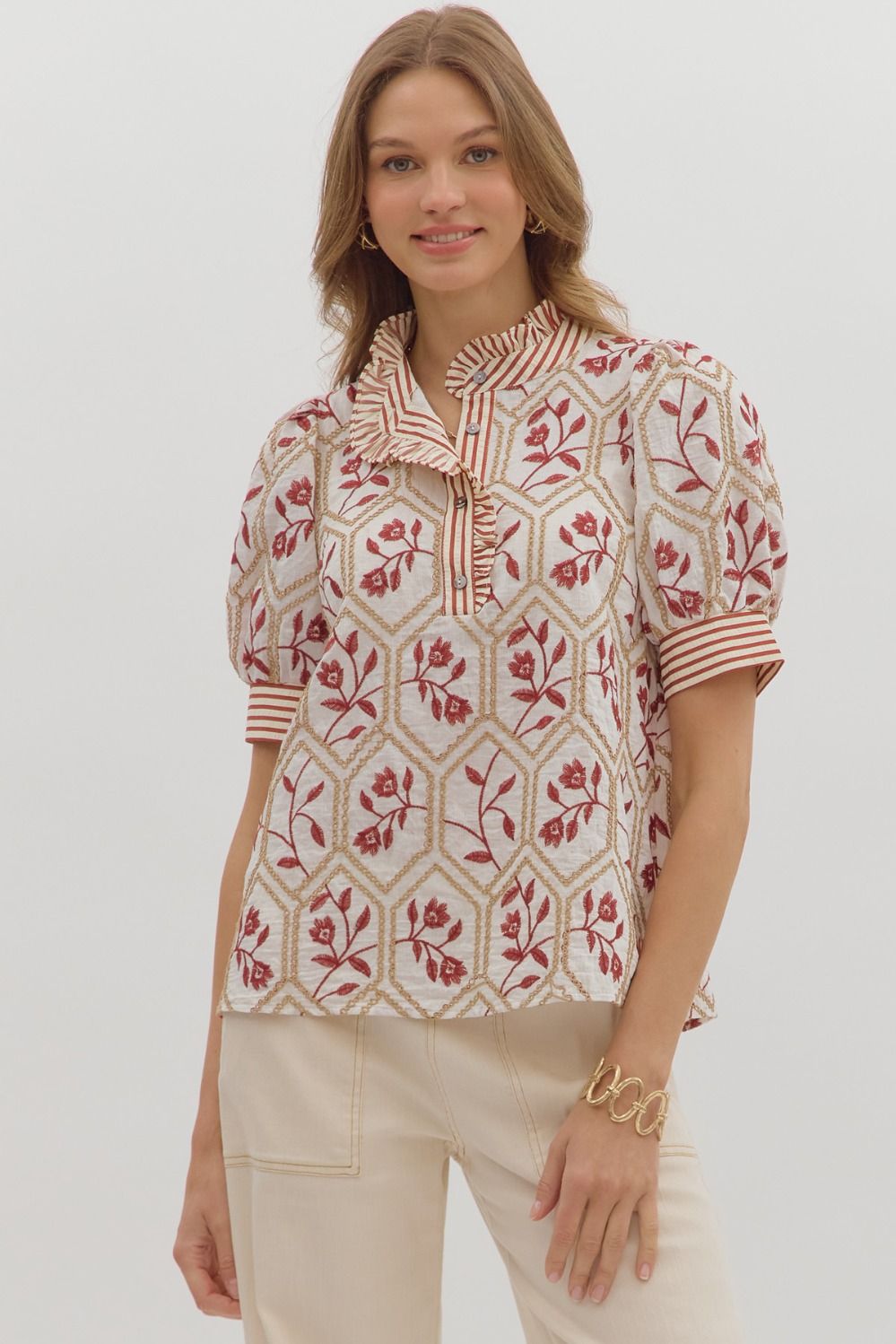 Floral Pattern Embroidery Top