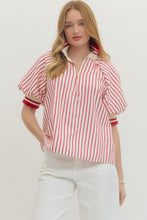 Load image into Gallery viewer, Striped Half Zip front closure with Puff Sleeve

