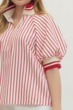 Load image into Gallery viewer, Striped Half Zip front closure with Puff Sleeve
