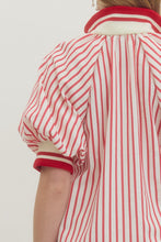 Load image into Gallery viewer, Striped Half Zip front closure with Puff Sleeve

