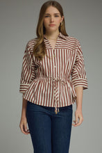 Load image into Gallery viewer, Cotton Strip blouse with tie
