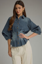 Load image into Gallery viewer, Solid ¾ puff sleeve denim top
