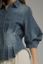 Load image into Gallery viewer, Solid ¾ puff sleeve denim top
