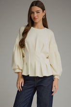 Load image into Gallery viewer, Solid long balloon sleeve top with a round neckline
