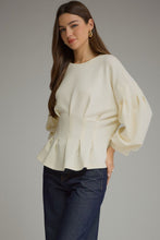Load image into Gallery viewer, Solid long balloon sleeve top with a round neckline
