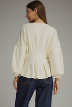Load image into Gallery viewer, Solid long balloon sleeve top with a round neckline
