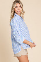 Striped Button Down with 3/4 Sleeve