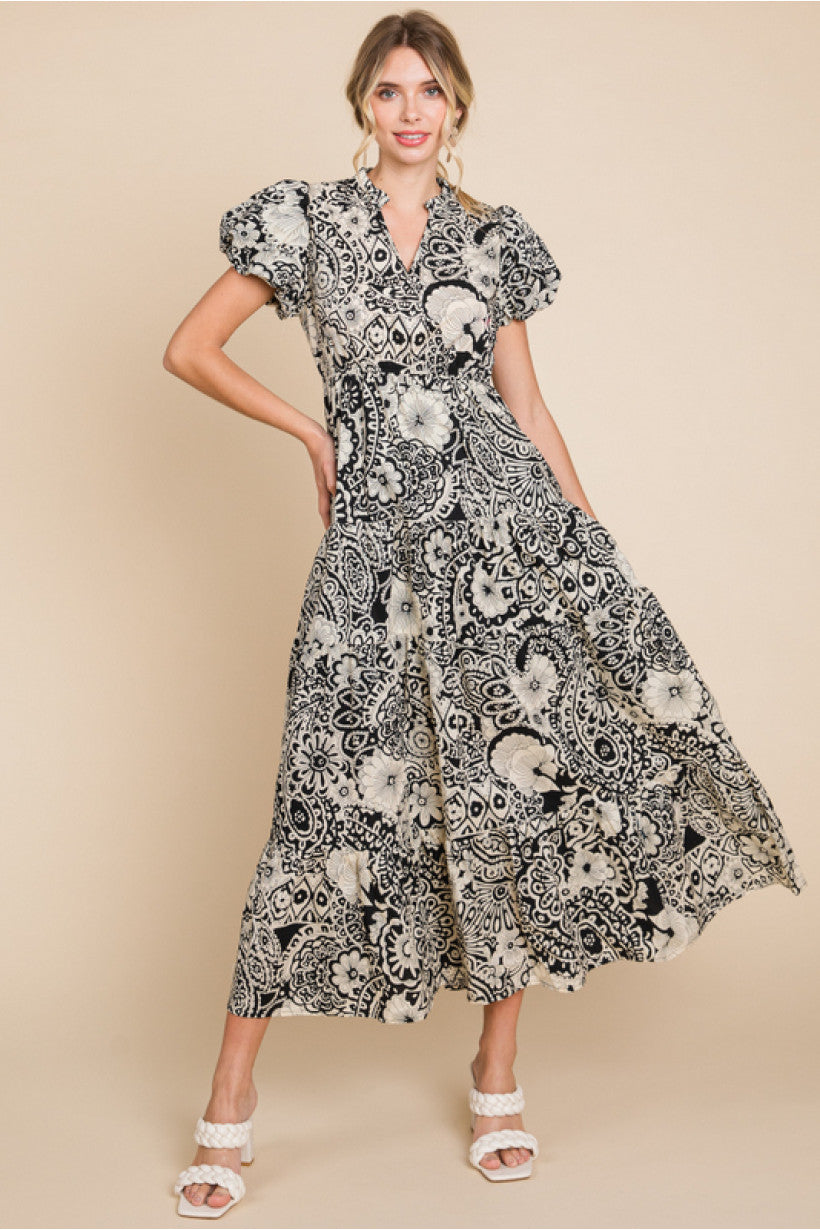 Mixed Print Midi Dress