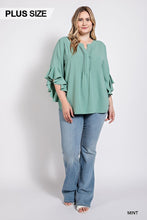 Load image into Gallery viewer, Curvy Girl Ruffled Bell Sleeve and Front Pleated Detail Top
