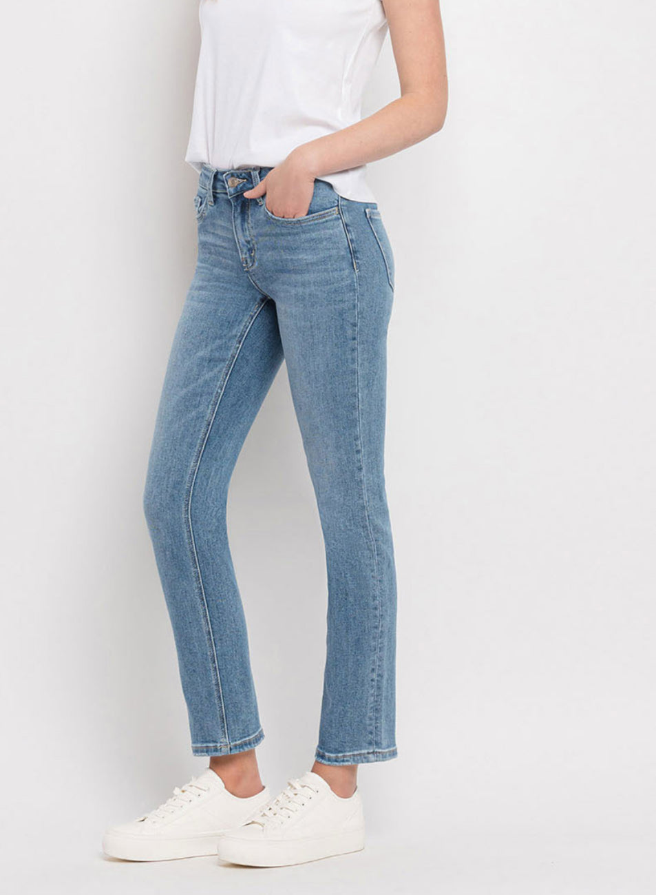 Mid Rise Ankle Slim Fit Straight Jeans