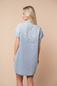 Denim Pearl Snap  Dress