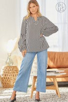 Load image into Gallery viewer, Black and Ivory Striped blouse
