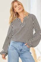 Load image into Gallery viewer, Black and Ivory Striped blouse
